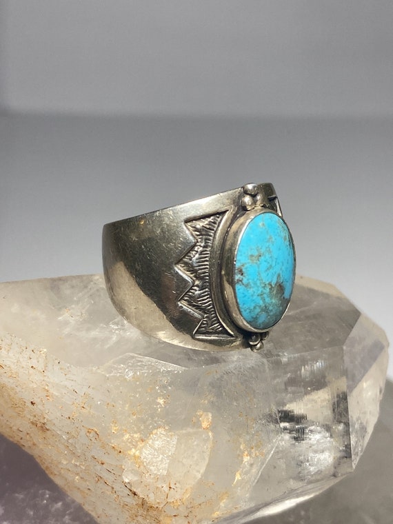 Turquoise Ring Bears Southwest stacker band sterling silver women  Size 8.25