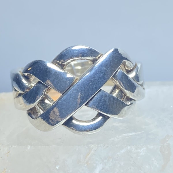 Puzzle ring 4 band wedding sterling silver women men size 6.25