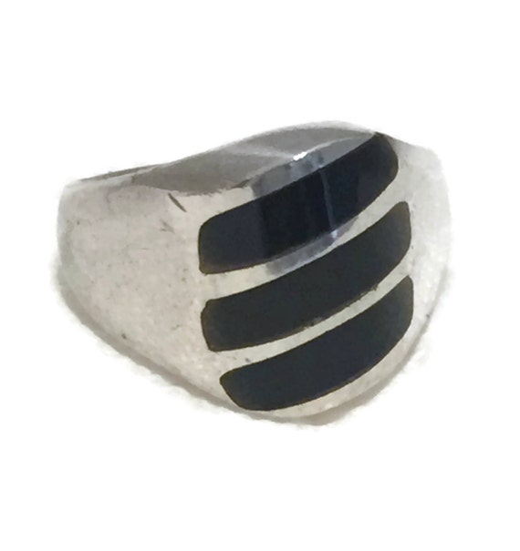 Vintage Sterling Silver Ring Mexican Onyx Ring Me… - image 2