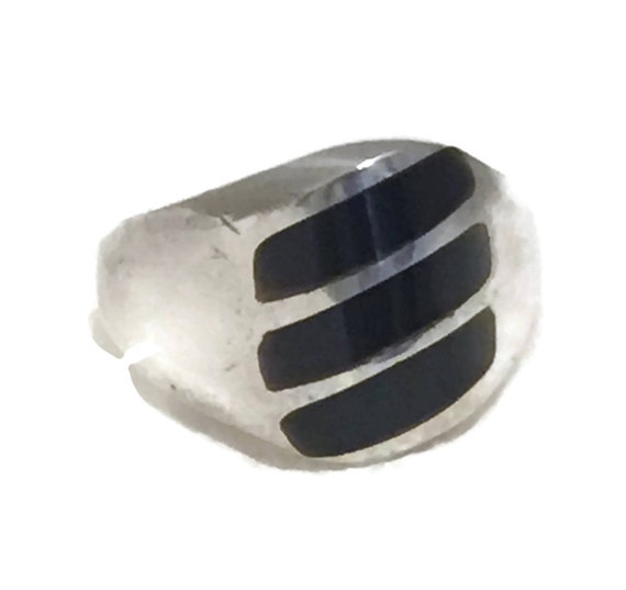 Vintage Sterling Silver Ring Mexican Onyx Ring Me… - image 6