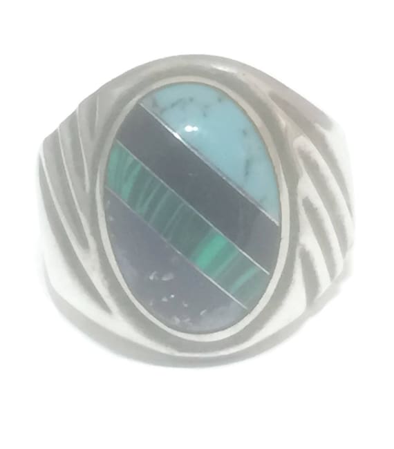 Turquoise Ring size 10.75 Mexico sterling silver … - image 2