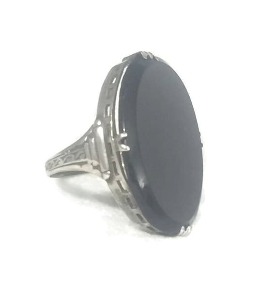 Art Deco Ring Size 5 Plus Onyx Ring Size 5 Mourni… - image 1