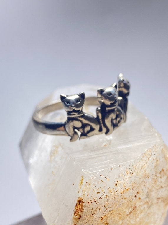 Cat Ring Cats Band Sterling Silver Kittens Women … - image 5