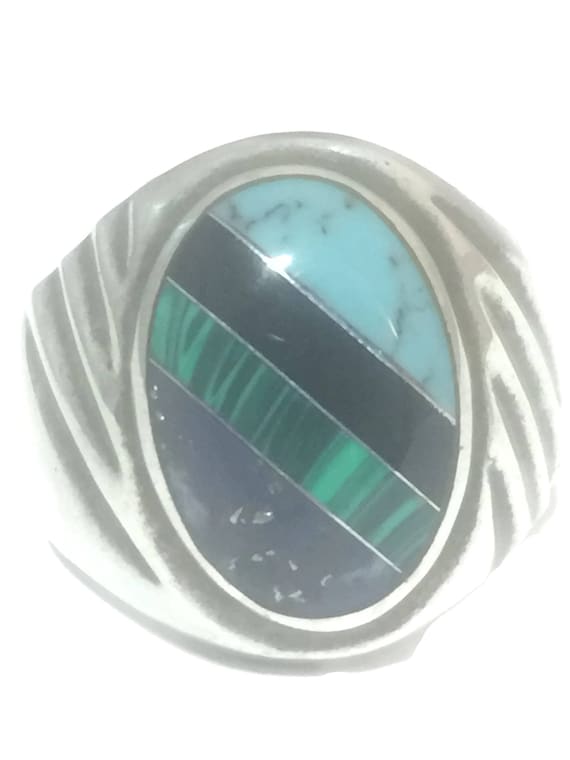 Turquoise Ring size 10.75 Mexico sterling silver … - image 8