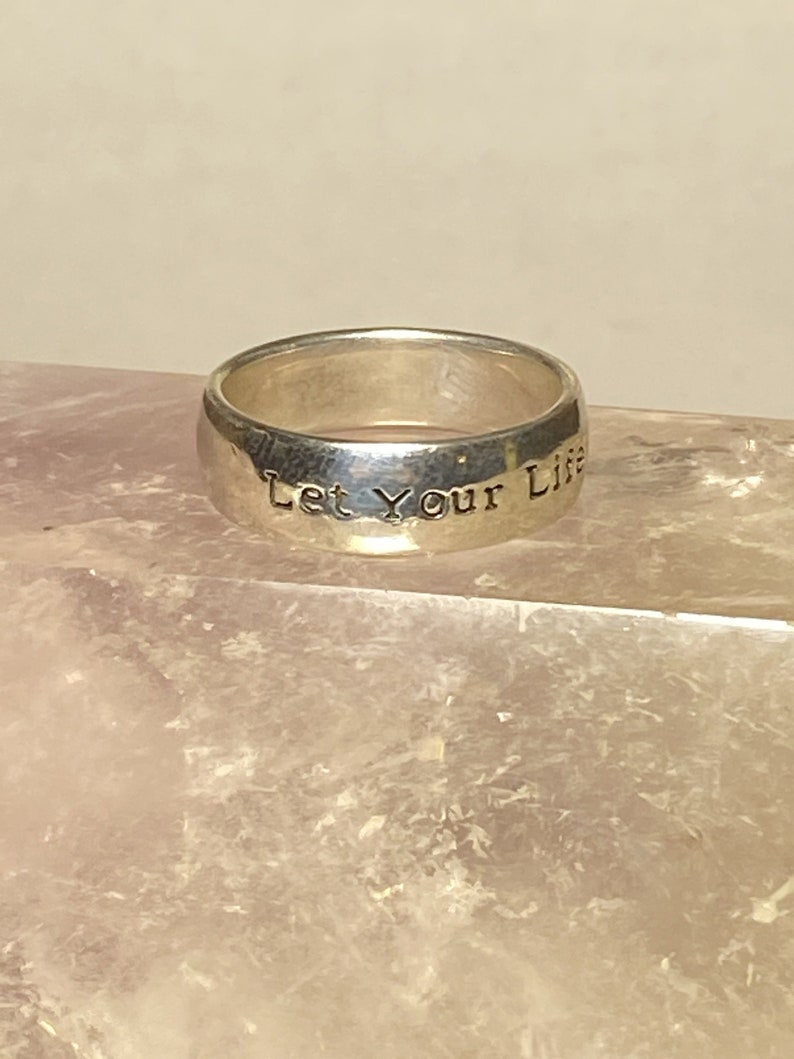 Let Your Life Speaks ring word band sterling silver women men size 8.50