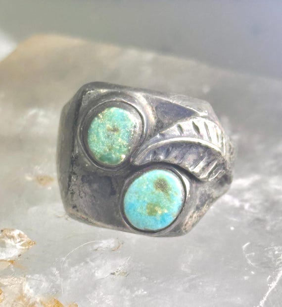 Navajo Ring Turquoise Band Leaf Vintage Sterling Silver Size 10.25