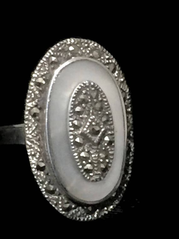 Long Art Deco ring Size 9 Marcasite Sterling Silv… - image 6