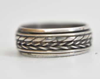 spinnerring gevlochten touwband sterling zilver dames biker jongens meisjes maat 5.25