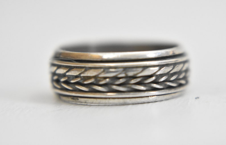 spinner ring braided rope band sterling silver women biker boys girls size 5.25