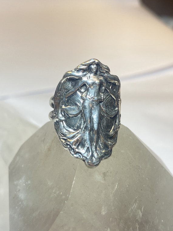 Lady ring size 8.25 art deco  band sterling silve… - image 4