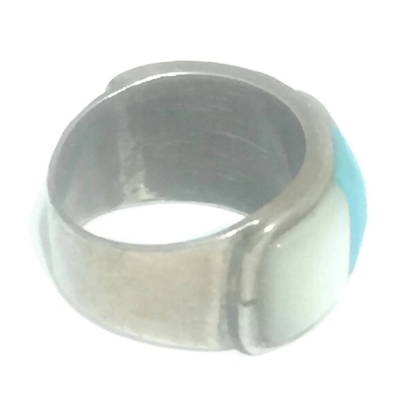 Turquoise ring size 4.50 & Mother of Pearl band s… - image 4