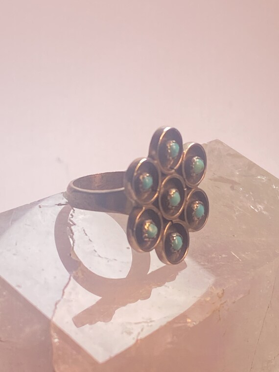 Turquoise ring Zuni flower southwest sterling sil… - image 4