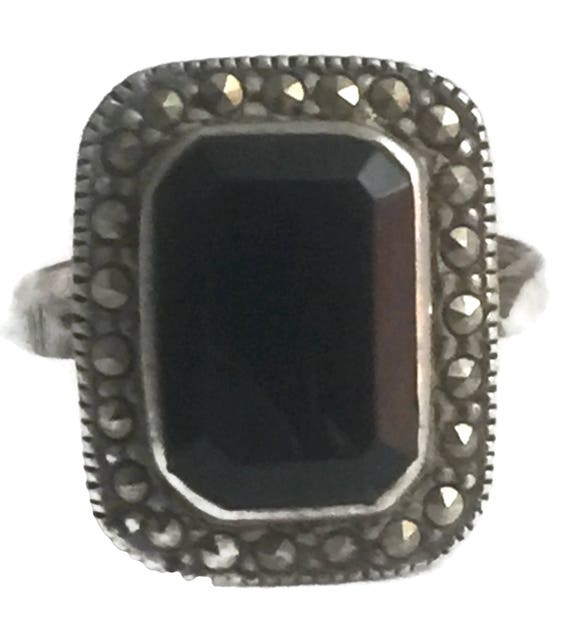 Onyx Art Deco Ring Size 7 Minus Mourning Ring Siz… - image 7