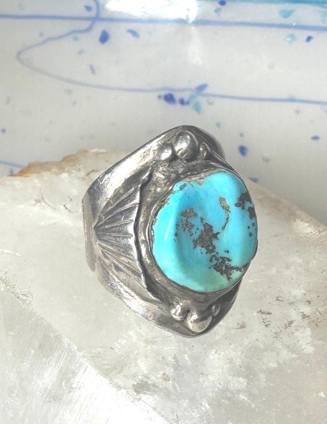 Navajo Ring Turquoise Heavy Band Size 10 Sterling Silver Women Men