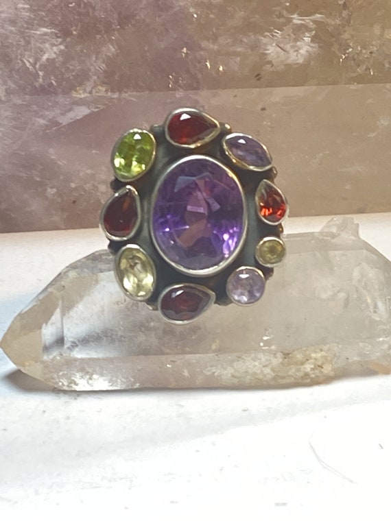 Multi stone ring sterling silver ring women size 8