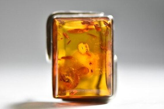 Amber Ring Art Nouveau Art Deco Sterling Silver W… - image 2