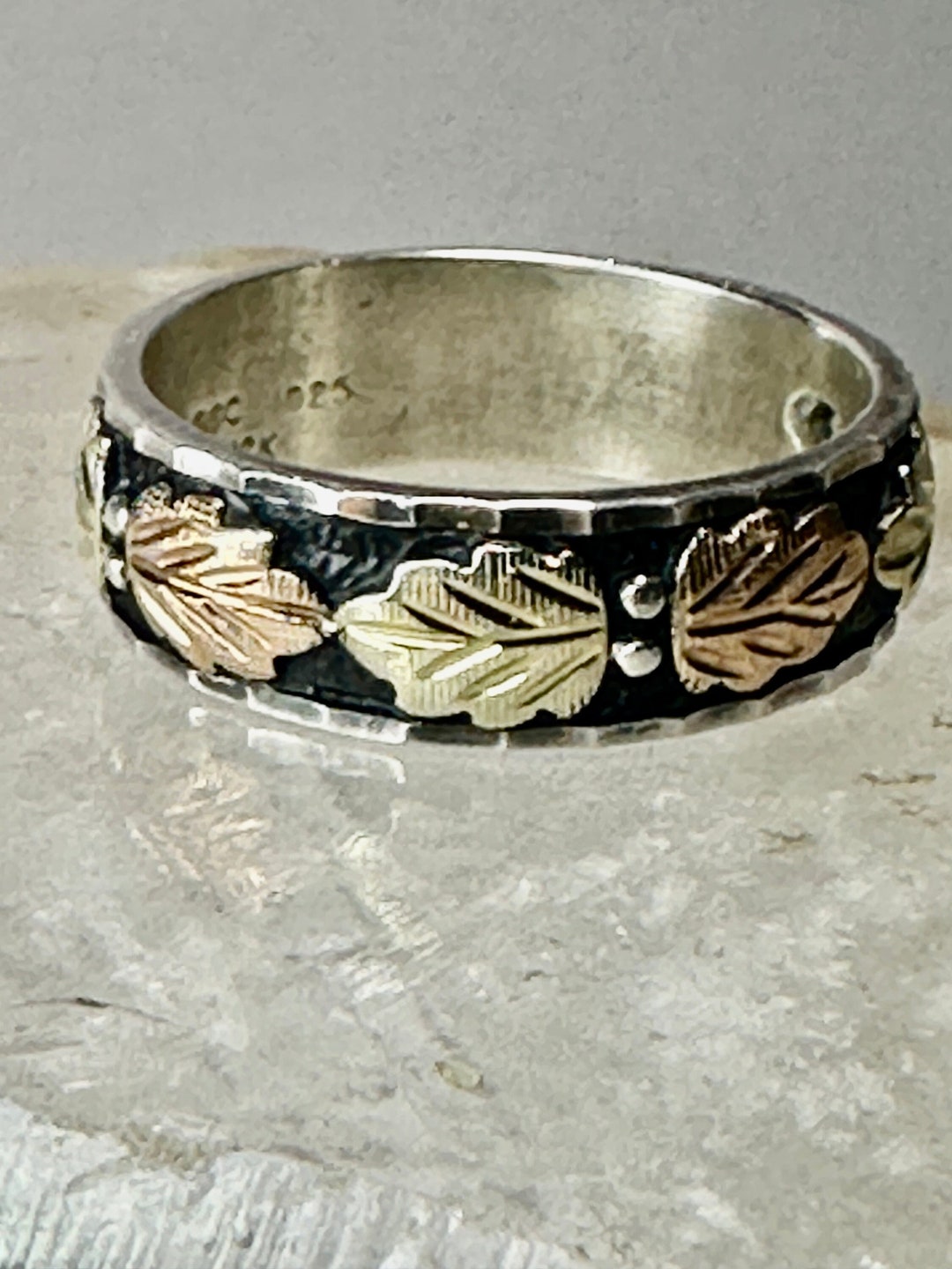 Black Hills Gold Ring Leaves Wedding Band Size 10.75 Sterling Etsy