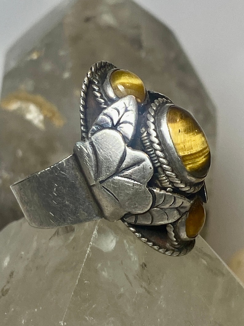 Tiger Eye ring size 6 adj poison Mexican  sterling silver women