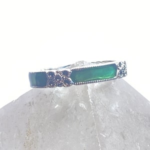 Judith Jack Art Deco Marcasite Ring: Green Sterling Silver Band, Size 6