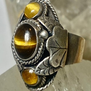 Tiger Eye ring size 6 adj poison Mexican  sterling silver women