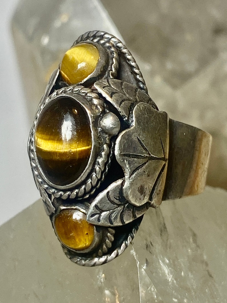Tiger Eye ring size 6 adj poison Mexican  sterling silver women