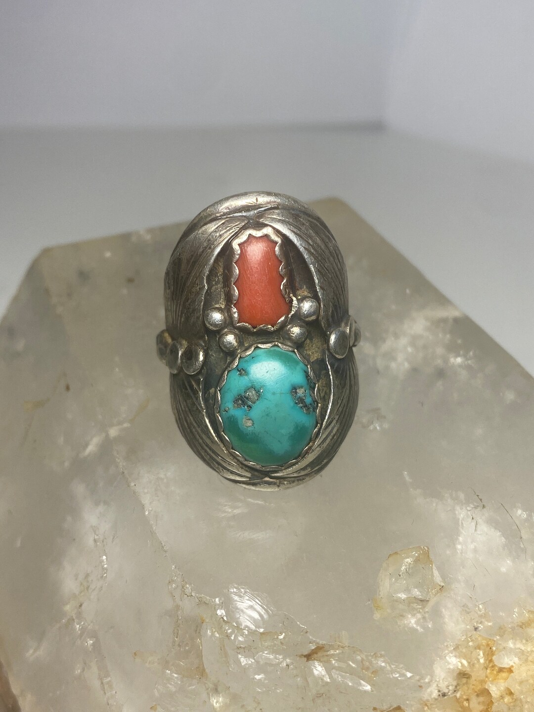 Turquoise Coral Ring Southwest Sterling Silver Women Men - Etsy