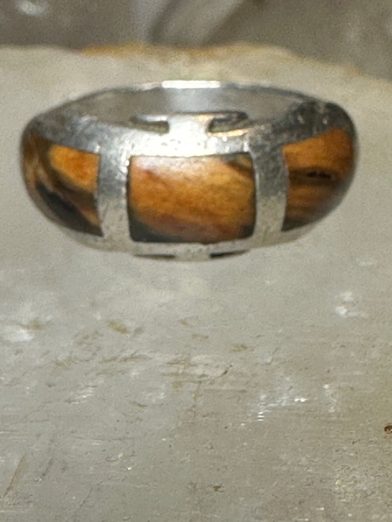 Petrified wood ring size 9 southwest band  sterli… - image 2