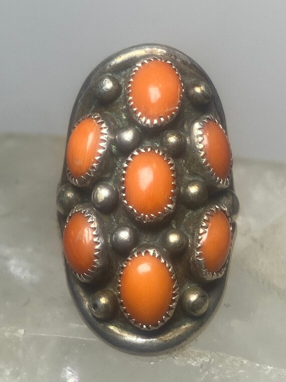 Coral ring size 8 Zuni southwest  band sterling s… - image 3