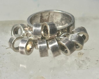 Anillo Cha Cha con aros móviles gruesos, talla 5,75, plata de ley, para mujeres y niñas