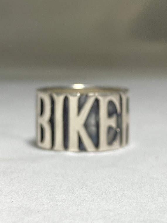 Biker ring BIKER band word Sterling Silver women … - image 4