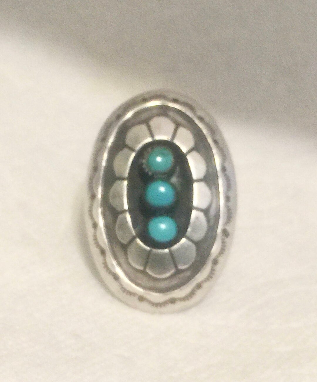 Vintage Sterling Silver Native American Turquoise Ring Shadow Box Size ...