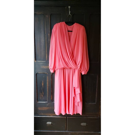 Womens Vintage 40's Style Coral Peach Chiffon Dres