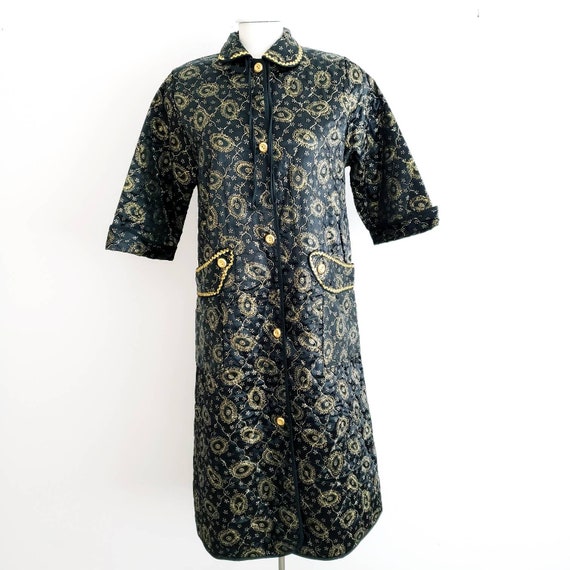 60's Vintage Black & Gold Dreamwear Womens Quilted