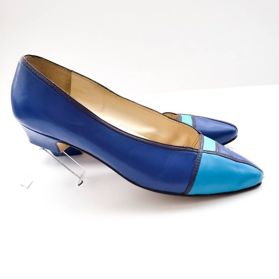 80's Colour Block Blue Calico Leather 