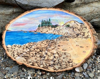 landscape painting | landscape wall art | wall art | pyrography | wood burning | wood burned landscape | Beach art | wall hanging