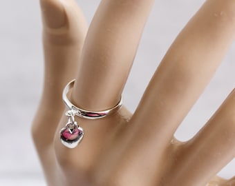 Silver tone charm ring. Adjustable ring for all sizes. Charm ring. Gift for her.  Women's ring. Heart ring