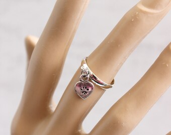 Silver tone charm ring. Adjustable ring for all sizes. Charm ring. Gift for her.  Women's ring. I love my cat ring. Dangle ring