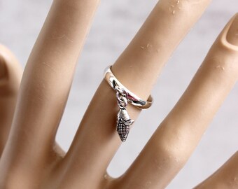 Silver tone charm ring. Adjustable ring for all sizes. Charm ring. Gift for her.  Women&#39;s ring. Corn ring. Dangle ring