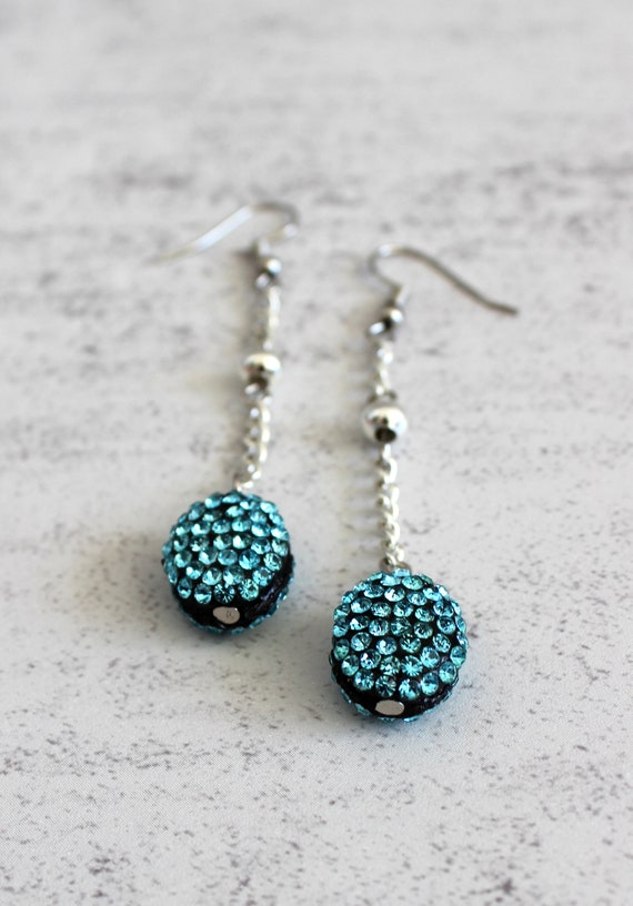 Boucles D'oreilles Pendantes Strass Bleu - Forme Chiffre 8 - Neuf Sans Emballage - Bijou Fantaisie