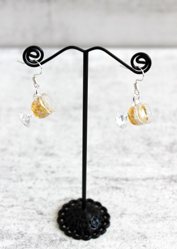 Dangle Earrings. Plastic Wine Glass Charms. Yellow Glass Etsy