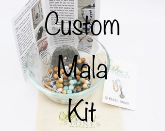 Custom DIY Mala Necklace Kit, beaded jewelry making set, do it yourself, gift for her, gift for meditation, gift for him