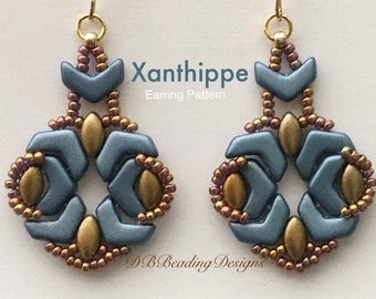 Xanthippe Beaded Earrings Pattern, DBBeadingDesigns, PDF, Beading Tutorial, Easy Beading Pattern, Chevron Duo Pattern