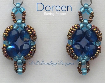 Doreen Beaded Earrings Pattern, PDF, Beading Tutorial, DBBeadingDesigns, Easy Beading Pattern