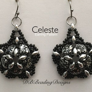 Celeste Beaded Earrings Pattern, DBBeadingDesigns, PDF, Beading Tutorial, Easy Beading Pattern, Superduo Pattern, Ginko Pattern