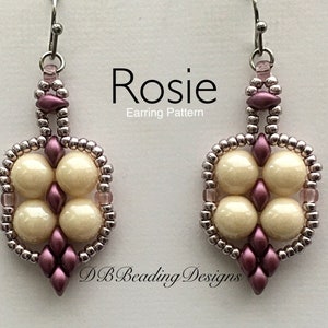 Rosie Beaded Earrings Pattern, DBBeadingDesigns. PDF, Beading Tutorial, Easy Beading Pattern, ESO Pattern