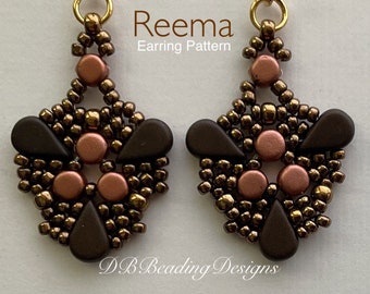 Reema Beaded Earrings Pattern, DBBeadingDesigns, Instant PDF, Beading Tutorial, Kalos par Puca Pattern, Amos par Puca Pattern