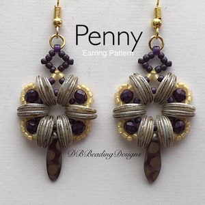 Penny Beaded Earrings Pattern, PDF, DBBeadingDesigns, Beading Tutorial, Easy Beading Pattern