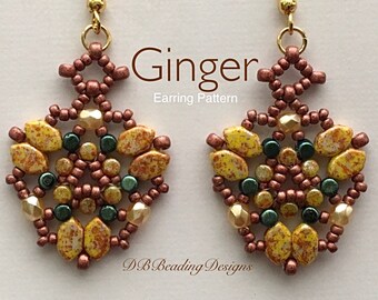 Ginger Beaded Earrings Pattern, PDF, DBBeadingDesigns, Beading Tutorial, Easy Beading Pattern