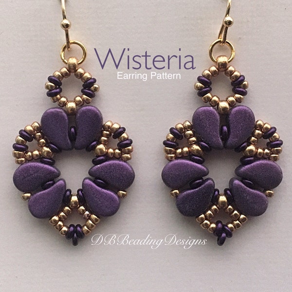 Wisteria Beaded Earrings Pattern, DBBeadingDesigns, PDF, Beading Tutorial, Easy Beading Pattern, O Ring Tutorial, Paisley Duo Pattern