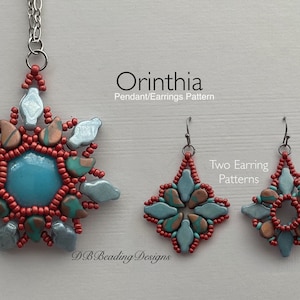 May include: A beaded pendant and earrings set in a starburst design. The pendant features a turquoise stone in the center, surrounded by red and blue beads. The earrings are also starburst shaped, with red and blue beads.